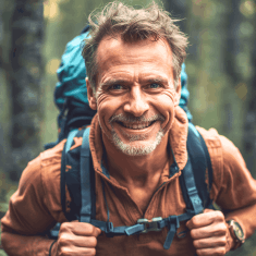 Ernst mit Rucksack. (Canva KI)