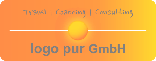 Das sunrise orangefarbene Logo der logo pur GmbH - Travel Coaching Consulting.